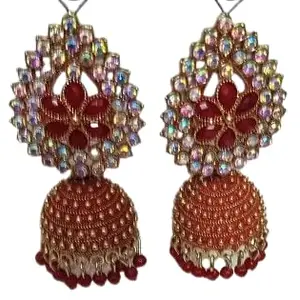 Traditional Brass and Pearl Earrings for Women and Girls - Elegant Maroon and Golden Design
