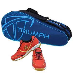 Gowin Badminton Shoe Smash Red Size-6 with Triumph Badminton Bag 303 Navy/Sky