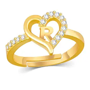 Kanak Jewels Valentine Gift Initial Letter R ring for Girls stylish design gold plated ring