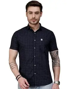 Majestic Man Slim Fit Pure Cotton Half Sleeve Checked Casual Shirt