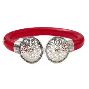 Parasmoni Silver Bangles For Women (Red, 24)