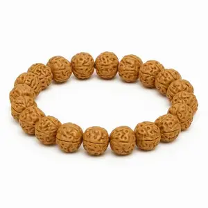 Kamakhya Majestic 5 Mukhi Rudraksha Beads Bracelet, Traditional Spiritual Mala, Brown, 18cm, only for Men