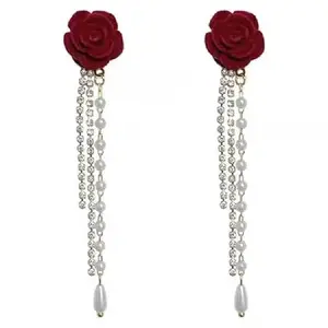 MEENAZ Earrings For Women & Girls Stylish | Western Korean Earrings Long Chain Flower Dangle Earrings Set for Women Moti Accessories Aesthetic | Fashion American Diamond AD CZ Gold Stud earinging 53