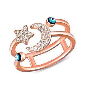 MEENAZ Rings for women girls girlfriend ladies wife sister gifts ring Rose gold Evil eye ring silver stylish engagement wedding Adjustable promise propose American diamond Finger Ring set ad cz -834