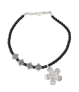 MishDee Oxidized Black Beads Beaded Flower Charm Mesh Design Anklet Alloy Anklet