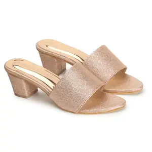 RSTBEST Women's Sandals Glitter Mules Chunky Heels Slide Sandals (SULATAN, 6)