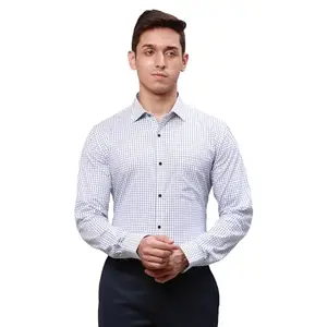 Park Avenue Men's Checkered Slim Fit Shirt (PMSX18068-B6_Dark Blue