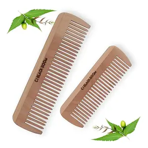 C I Black Boom|Green Neem Wooden Hair Comb, Set of 2 (C05 + C08) .Prevents Hair Breakage, Reduces Dandruff frizz & hair fall, Suitable for All Hair Types – Men & Women