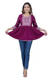 Women's Rayon Printed Top (X-Small, Wine)