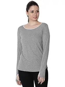 Rute Women's Cotton Grey Long Sleeves T-Shirt w/Plus Size