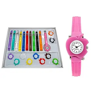 UNEQUETREND Analogue Multi-Colour Dial Girl's Watch with 11 Interchangeable Dial and 11 Strap