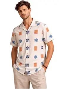 HIDEAWAY Mens Soft Linen Printed Shirt Casual Printed Half Sleeve Regular Fit Classic Shirt Soft, Cool & Stylish Everyday Wear