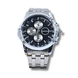Men's Chronograph Watch with Tachymeter, Black Dial, Stainless Steel Band, Silver