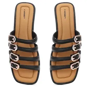 CASSIEY Women's Multi-Strap Buckle Flat Sandals