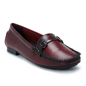 Zoom Shoes Genuine Leather Formal Bellies for Women W-3751 | Perfect Office Wear with Cushioned Insole (Cherry, 3)