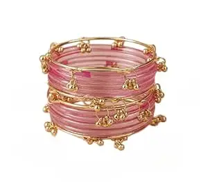 KAYASHA Trendy Glass Bangles with Alloy Ghungroo Charms For Women| Fancy Designer Glass Bangles | Traditional Chudi | Kanch Ki Churi | Stylish Ghungroo Bangles For Women - Set Of 12