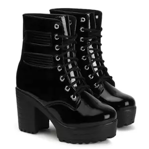 STRASSE PARIS Women's Round Toe Boots Lace Up Chunky,Block Heel Boots for Women,3