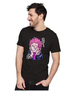 ALLEN BLACK Men's & Women's Regular Fit T-Shirt Ryomen Sukuna - Jujutsu Kaisen 100% Cotton Unise T-Shirt Black_TOGESD27-Black S Men Round_