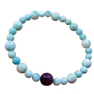RRJEWELZ Natural Larimar With Sugilite 6-10mm Round Shape Smooth Cut Beads 7.5 Inch Stretchable Bracelet for Men & Women.|STBR_RR_08029_7.5