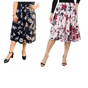 MAIYYA Collection Floral Print Mid Calf Length Women Panel Polyester Skirt IBPNL-2026-G (M) Multicolour