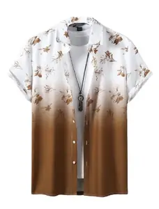 SL FASHION Funky Printed Shirt for Men. (Large, Brown Flower)