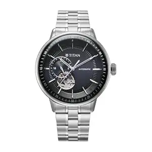 Titan Orbital Open Heart Automatic Analog with Black Dial Silver Stainless Steel Strap Watch for Men - 90226SM01