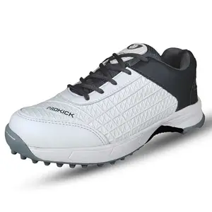 Prokick Strikers Genuine Rubber Spike Cricket Shoes, White/Grey - 6 UK