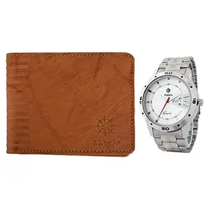 Rabela ® Men's Combo Pack of Wallet and Watch Analog Steel Strap Rw-726