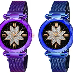 The Shopoholic Analogue Purple Blue Dial Combo Magnetic Watches for Girls(S-474-475)