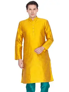 VASTRAMAY Men's Cotton Silk Blend Kurta-New Yellow