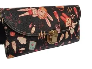 Hand Purse for Women/Girls |Girls' Stylish PU Leather Wallet with Tassel, Zipper Pocket, Multi-Slots, Dark Brown Pattern Design (Black)