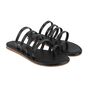 Lazera Stylesh Flats Sandals for Womens (Black, numeric_9)