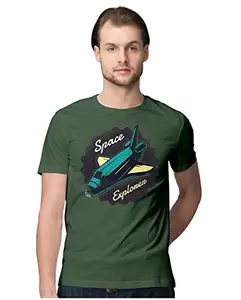 ALLEN BLACK Men's Regular Fit T-Shirt Space Eplorer Shuttle 100% Cotton T-Shirt Olive Green_SQCEXPSHTL-Olive Green 5XL Men Round_