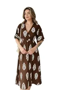 Prajapati fashion Women's Cotton Blend Maxi Midi Dress Western Dress for Women Elegant Floral Printed Long Dresses