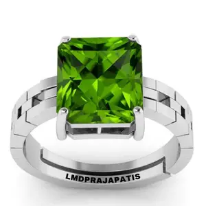 LMDPRAJAPATIS 15.25 Ratti 14.00 Carat Certified AA+ Quality Natural Green Peridot Gemstone Silver Plated Adjustable Ring for Men and Women's