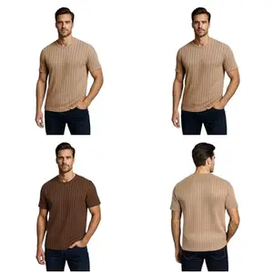 QUTUN Waffle Stripe Regular Fit Tshirt for Men | Khaki Color Pack 3 & Coffee Color Combo of 4