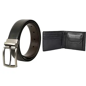 ZEVORA Men Reversible Belt & Black Wallet Combo with Wooden Gift Box
