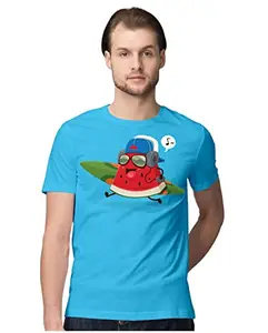 ALLEN BLACK Men's Regular Fit T-Shirt Awesome Watermelon Surfer Dude 100% Cotton T-Shirt Sky Blue_AWATSRMEN-Sky Blue M Men Round_