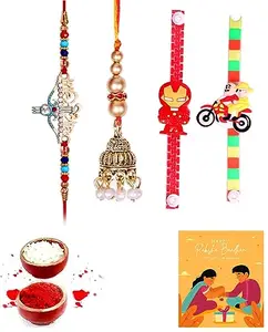 Shivshakti Exports Bhaiya Bhabhi and kids Rakhi Gift Set With Greeting Card and Roli Chawal - BB2KS131