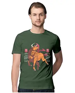 ALLEN BLACK Men's Regular Fit T-Shirt Year of The O Zodiac Horoscope 100% Cotton T-Shirt Olive Green_OXYEAROX-Olive Green 2XL Men Round_