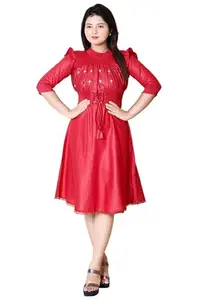 ASAD DRESSES Rayon Casual Knee Length One Piece Dress for Women (Red, XL)