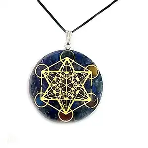 Astroghar Lapis Lazuli Lajwat Metatron’s Cube Merkaba Sacred Geometry Chakra Chips Orgone Pendant for Men and Women