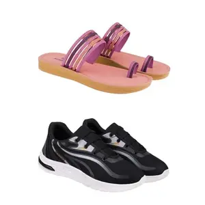 ZENWEAR Extra Soft Classic Casual wear with Flexibility Technology Heel Combo for Women's/Girl's(6145+2021)(5) Multicolor