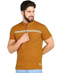 Alan Jones Clothing Men's Cotton Regular Fit Mandarin Collar Solid Polo T-Shirt