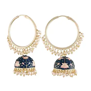 Amazon Brand - Anarva  18K Gold Plated Traditional Handcrafted Enamelled Jhumki Hoop Earrings for Women/Girls (E2915Bl)