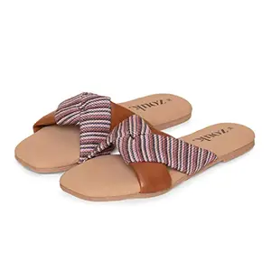 ZOUK 100% Vegan Leather Handcrafted Women's Multicolor Rohtang Stripes Cross Sliders (39)