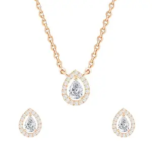 MINUTIAE Rose Gold-Plated Crystals Studded Earring & Necklace Jewellery Set For Women's & Girls_MNT0472_SET_RG