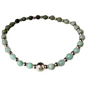 Lady Works Natural Amazonite 4mm Round Shape Smooth Cut Beads 7.5 Inch Stretchable Bracelet For Men & Women. Unisex Bracelet For Healing, Meditation, Prosperity, Gift & Luck|LW_BRST_00240_7.5
