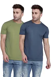 TQH Men Dri Fit Polyester Half Sleeve Round Neck Pista Green, Grey T-Shirts - Pack of 2