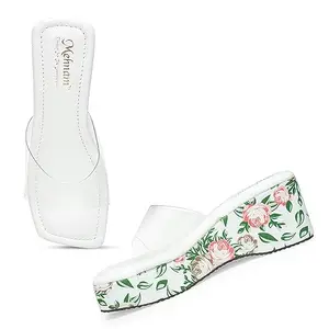 MEHNAM Vriddhi Transparent Wedges Heel Sandal with Comfortable Floral Printed PVC Sole